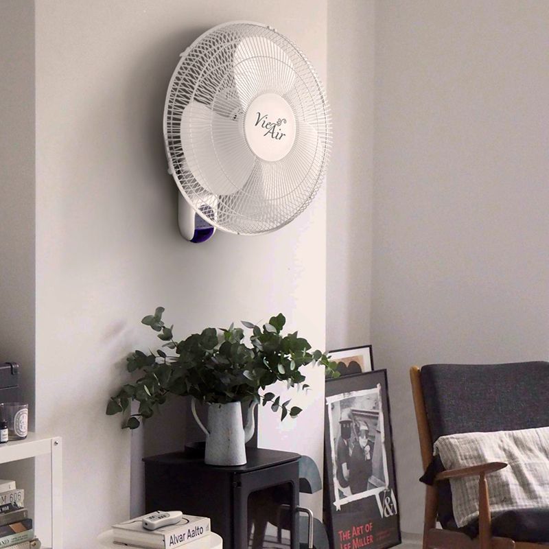 Vie Air 16 Inch 3 Speed Plastic Wall Fan with Remote Control in White, 2 of 8