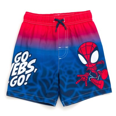 Marvel Spidey and His Amazing Friends Little Boys' Cosplay Raglan Long Sleeve Swim Shirt and Board Shorts Outfit Spider Man Red Navy 6 — фото 6