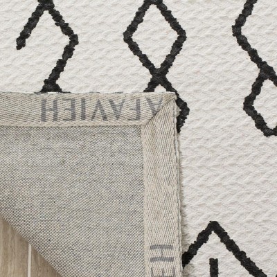 Ivory and Black Geometric Cotton Flat-Weave Area Rug
