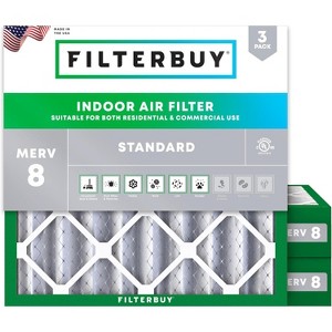 Filterbuy 13.25x13.25x4 Air Filter (3-Pack), Pleated MERV 8 Dust Defense Replacement HVAC AC Furnace Filters (Actual Size: 13.25 x 13.25 x 3.63) - 1 of 4