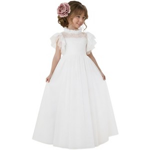 2Bunnies Girl Iris Floral Lace Tulle Flower Girl Dress in White - 1 of 4