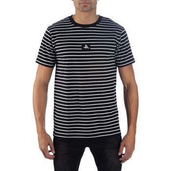 PlayStation Men's Embroiled Logo Striped Adult Short Sleeve T-Shirt
