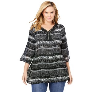 Woman Within Plus Size Embellished Pleated Blouse - 1 of 4