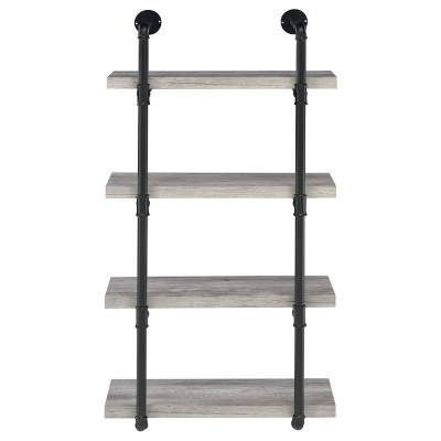 Gray Driftwood Industrial Wall Shelf with Black Pipe Frame