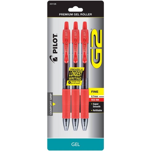 Pilot G-2 Retractable Gel Pens, Fine Point, 0.7 mm, Clear Barrels, Red Ink, Pack of 4