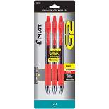 Pilot 3ct G2 Premium Retractable Gel Pens Fine Point 0.7mm Red Ink