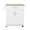 Kitchen Trolley Carts On Wheels Rolling Kitchen Island Cart With Rubberwood Countertop, With 1 Drawer 2 Doors, Towel Rack - 2 of 4