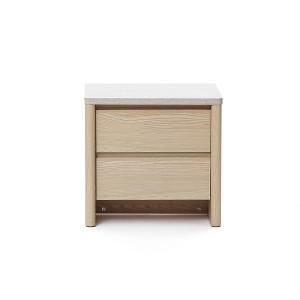 LuxenHome Snowy Oak Nightstand & End Table with 2 Drawers, Faux Travertine Top, Durable Manufactured Wood Brown - 1 of 4