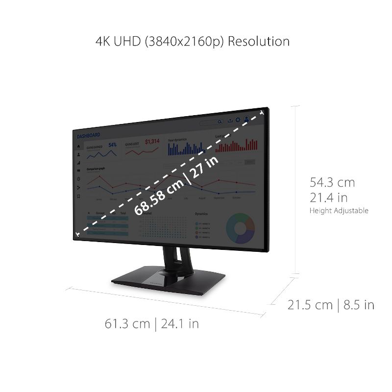 ViewSonic VP2768a-4K 27 Inch Premium IPS 4K Monitor with Advanced Ergonomics, ColorPro 100% sRGB Rec 709, 14-bit 3D LUT, Eye Care, HDMI, USB C,, 6 of 10
