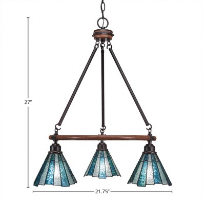 Toltec Lighting Blacksmith 3 - Light Chandelier in  Painted Wood/Dark Granite with 7" Sea Ice Art Glass Shade