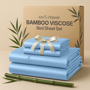 4 Piece Viscose from Bamboo Cooling sheets Ultra Soft 100% Organic Deep Pocket Luxury Bed Sheets with Pillowcases - Lux Decor Collection - 1 of 4
