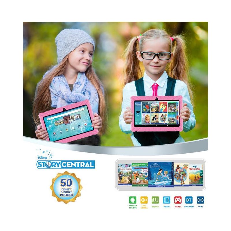 Contixo 7” V8-2 Kids Android 11 Bluetooth Wi-Fi Pro HD Tablet 16GB Featuring 50 Disney eBooks with headphones, 3 of 10