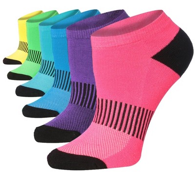 Tipi Toe Women's 6 Pack Cushioned Comfort Running Bright Colors Black Toe Gym Socks Women