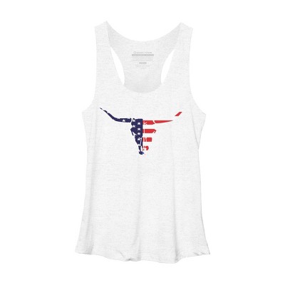 Women's Design By Humans July 4th American Flag Bull Horns Skull By rasok Racerback Tank Top