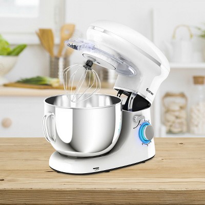 Costway 6.3 QT Tilt-Head Food Stand Mixer 6 Speed 660W wIth Dough Hook, Whisk & Beater White