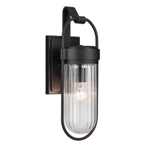 Brix 19.25 inch 1 Light Outdoor Wall Light with Ribbed Clear Glass in Textured Black - image 1 of 4