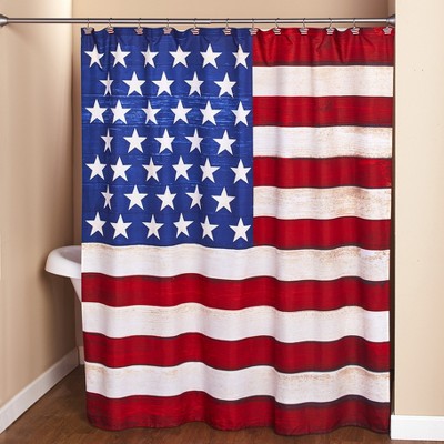 Lakeside American Flag Bathroom Shower Curtain - Patriotic Restroom Accent