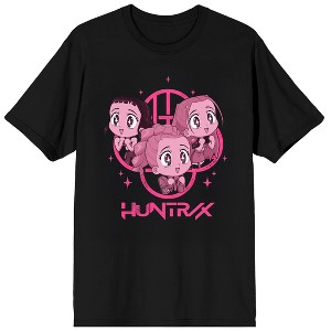 KPop Demon Hunters Huntrix Pink Excited Kawaii on Black Short Sleeve Adult T Shirt - 1 of 4