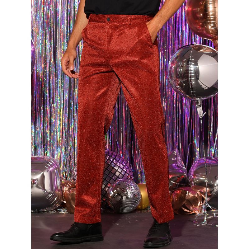 Lars Amadeus Men's Straight Leg Party Nightclub Glitter Metallic Dress Trousers, 2 of 6