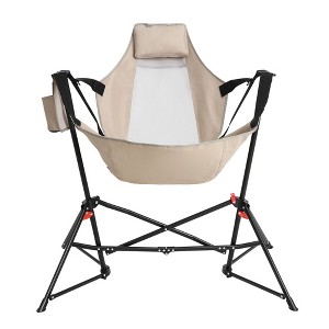 Okak 1PC Hammock Swing Chair with Stand,Foldable Outdoor Rocking Chair with Cup Holder and Pillow,Camping Chair for Camping,Backyard,Travel - 1 of 2