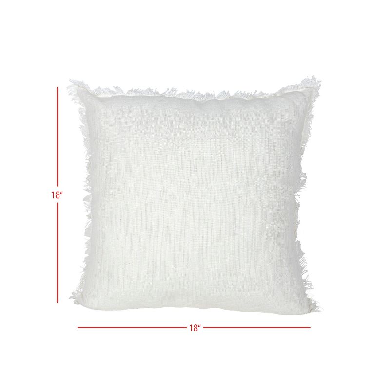 18X18 Inch Hand Woven Fringe Pillow White Cotton & Linen With Polyester Fill by Foreside Home & Garden, 5 of 6