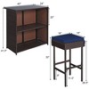 Tangkula 3PCS Rattan Patio Bar Table & Stool Set Dining Set w/ Navy & Off white Cushion - 2 of 4