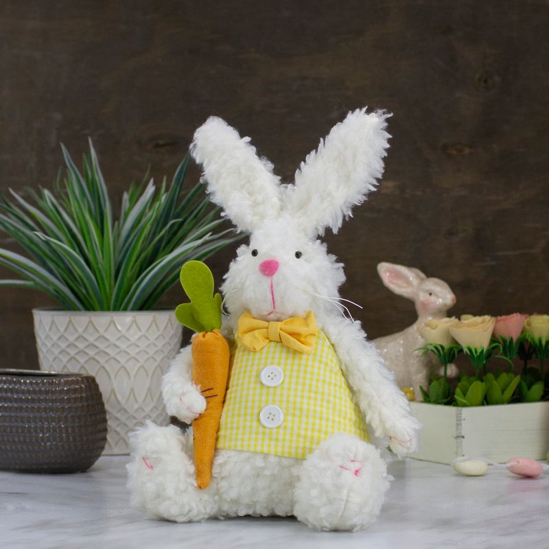 Northlight 14" Plush White Sitting Easter Bunny Rabbit Holding a Carrot Spring Figure, 2 of 6