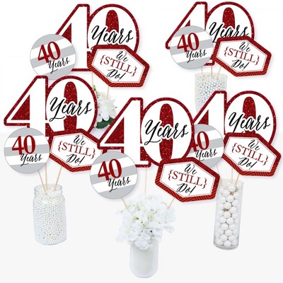 Big Dot of Happiness We Still Do - 40th Wedding Anniversary - Anniversary Party Centerpiece Sticks - Table Toppers - Set of 15