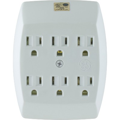 General Electric 6 Outlet Grounded Wall Tap White