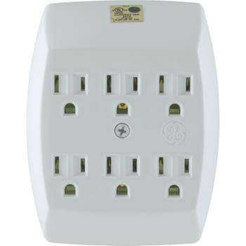 GE 6 Outlet Grounded Wall Tap White