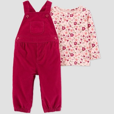 baby girl carter's floral tee & chambray shortalls set