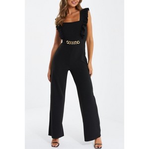 QUIZ Womens Scuba Crepe Chain front Frill Jumpsuit - 1 of 3