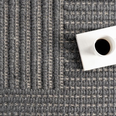 Handmade Gray and Black Wool Striped 9' x 12' Rug