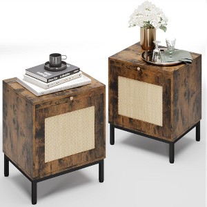 Rattan Nightstand Set of 2, Modern Farmhouse End Table with Storage Cabinet - 1 of 4