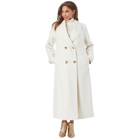 Jessica London Women's Plus Size Long Shawl Collar Wool Coat, 28 W - Ivory