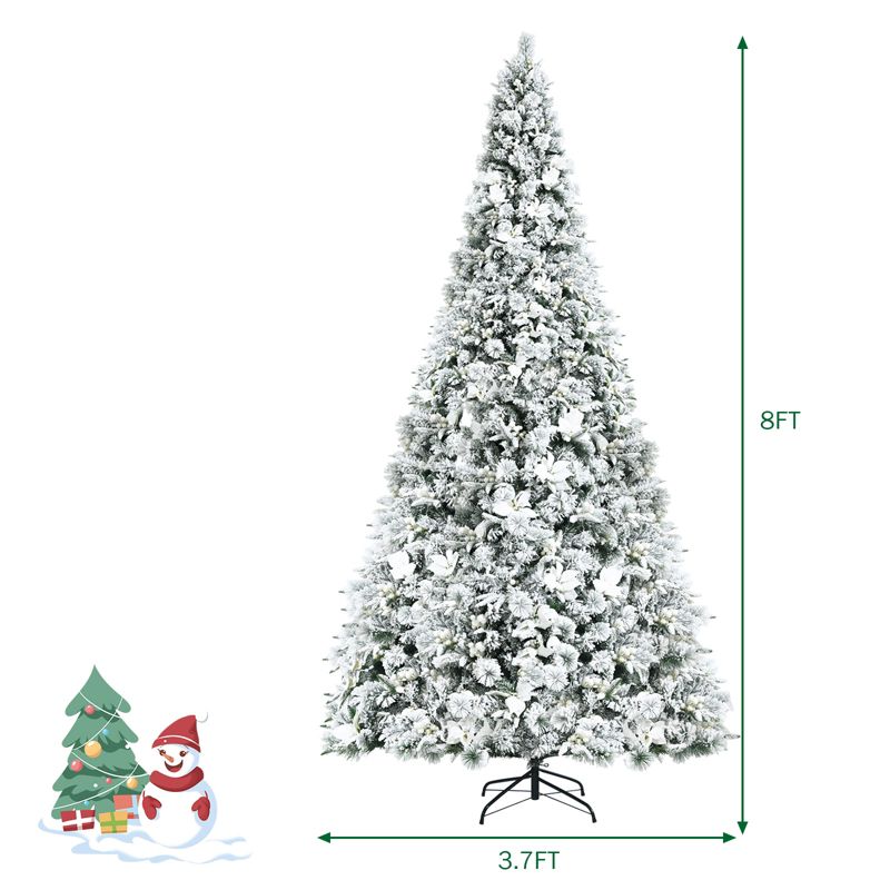 Costway 5ft/6ft/7ft/8ft Snow Flocked Hinged Christmas Tree w/ Berries & Poinsettia Flowers, 5 of 10