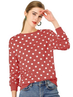Allegra K Women's Fall Winter Long Sleeve Polka Dots Knitted Pullover Tops