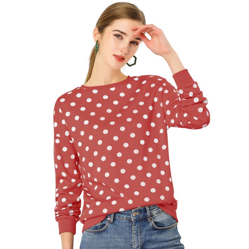 Allegra K Women's Fall Winter Long Sleeve Polka Dots Knitted Pullover Tops, 1 of 8