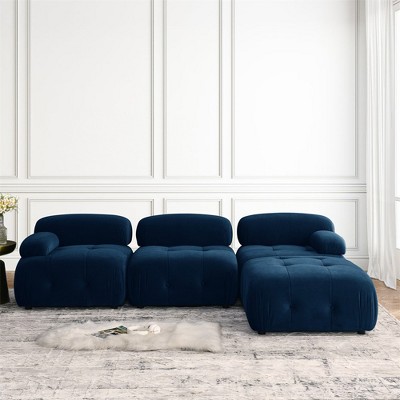Modular Sectional Sofa(93"x62"x25"), Living Room Sofa Couch Set With Ottoman, L-Shaped Sofa, Button Tufted Velvet Fabric Couch