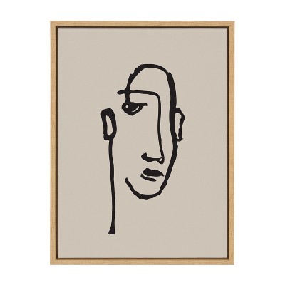Minimalist Neutral Line Art Face Framed Canvas, 18x24