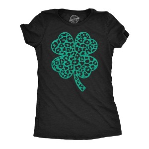 Womens Leopord Print Clover T Shirt Funny Cute Green Glitter St Paddys Day Shamrock Tee For Ladies - Crazy Dog Women's T Shirt - 1 of 4