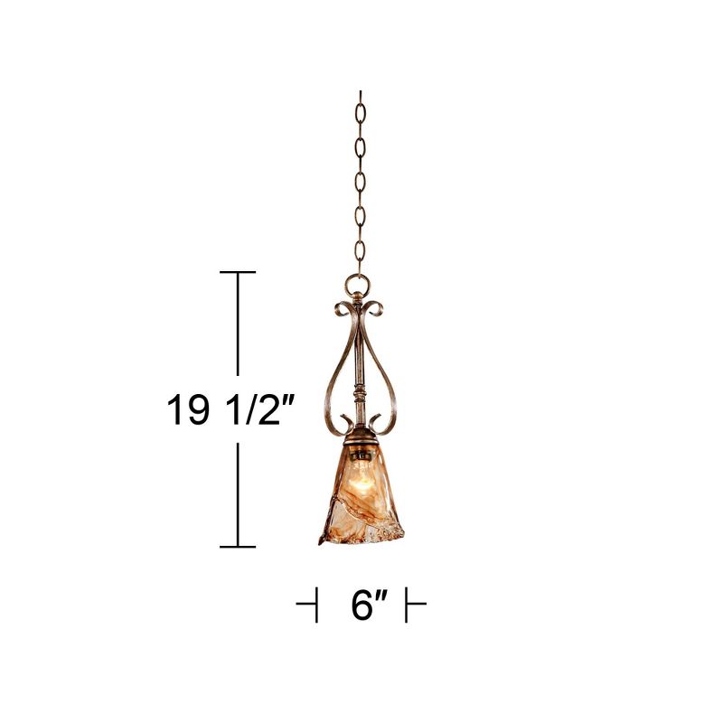 Franklin Iron Works Golden Bronze Mini Pendant Lighting Fixture 6" Wide Farmhouse Rustic Art Glass for Dining Room Foyer Kitchen Island High Ceilings, 4 of 9