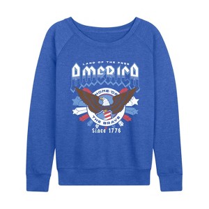 Women's - Instant Message - America Rock Tee Lightweight French Terry Wide Neck Long Sleeve Graphic Shirt - 1 of 4