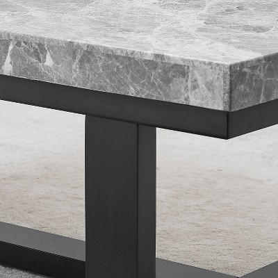 Lucca Espresso Wood and Gray Marble Rectangular Coffee Table
