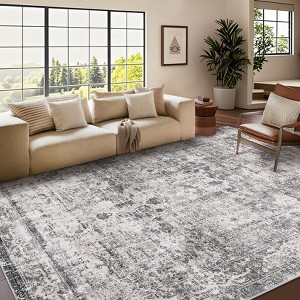 Soft Boho Vintage Low Pile Washable Large Indoor Area Rug for Living Room Bedroom Dining Room - 1 of 4