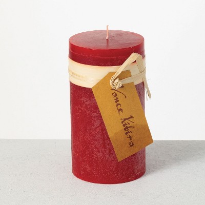 Vance Kitira 6" Cranberry Timber Pillar Candle ,Scentless, Clean-Burning, Environmental Friendly