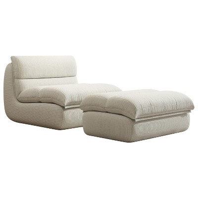 SYFERLORY 32" Wide Single Recliner Sofa with Ottoman - Plush Upholstered Lounge Chair for Living Room, Bedroom or Study，White
