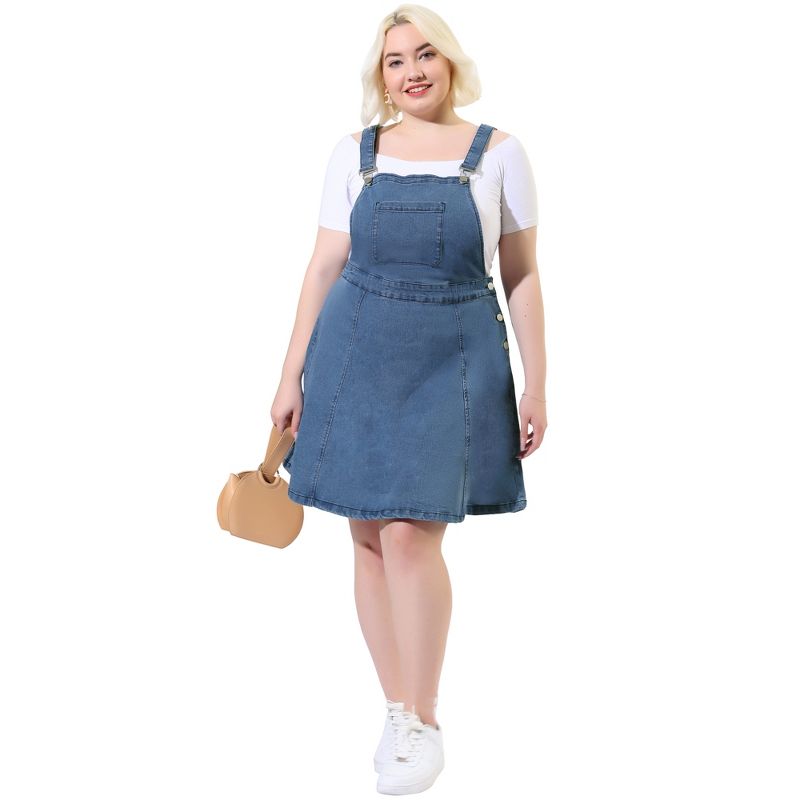 Agnes Orinda Women's Plus Size Denim Side Button Adjustable Strap Overall Jumpers, 3 of 7
