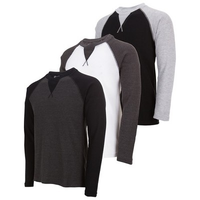 DARESAY Men's Thermal Crew Long Sleeve Henley Tops Base Layer Shirt, Pack of 3