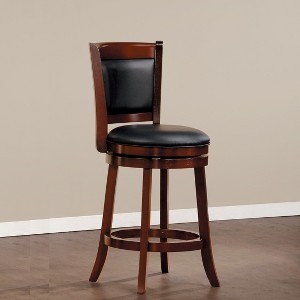 37.75"Comfortable Swivel Counter Height Chair 1pc Dark Cherry Finish Faux Leather Upholstery Solid Wood Furniture,Cherry - 1 of 4